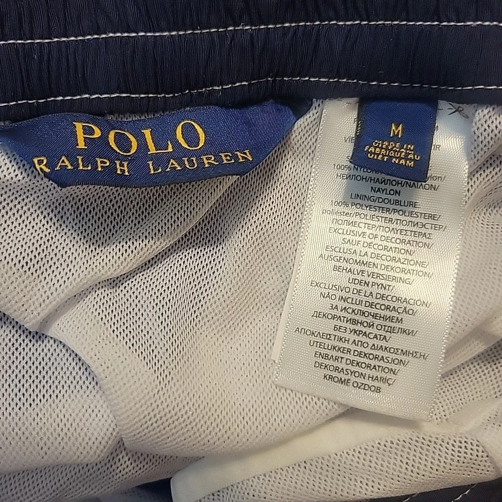 Polo Ralph Lauren‎ Board Swim Shorts Mens Med Blue Lined Blue Pony Elastic Waist